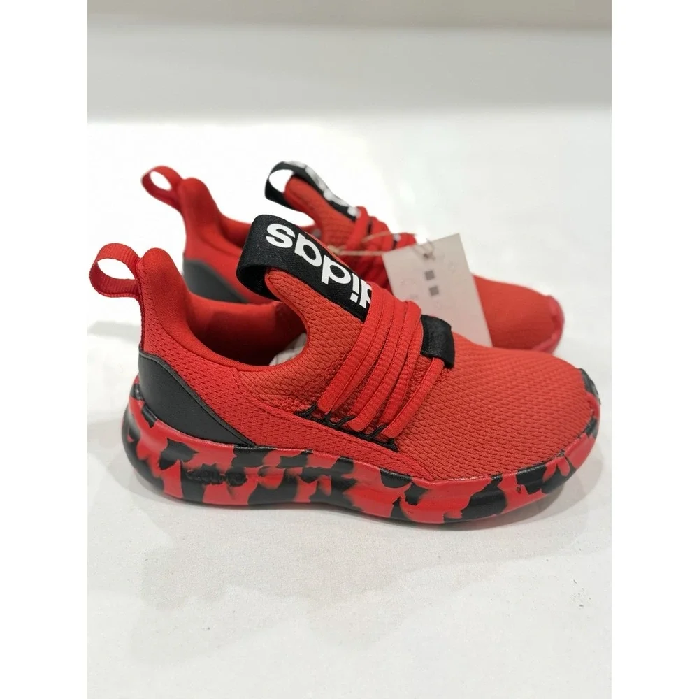 ADIDAS Lite Racer Adapt 7.0 K Kids Slip-On Sneakers Red/Black Camo 12 school